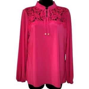Anne Klein Long Sleeve Pink Peacock Top